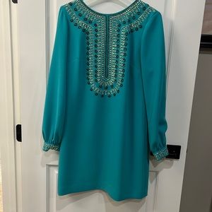 Trina Turk Dress. Turquoise with beading. Size 2